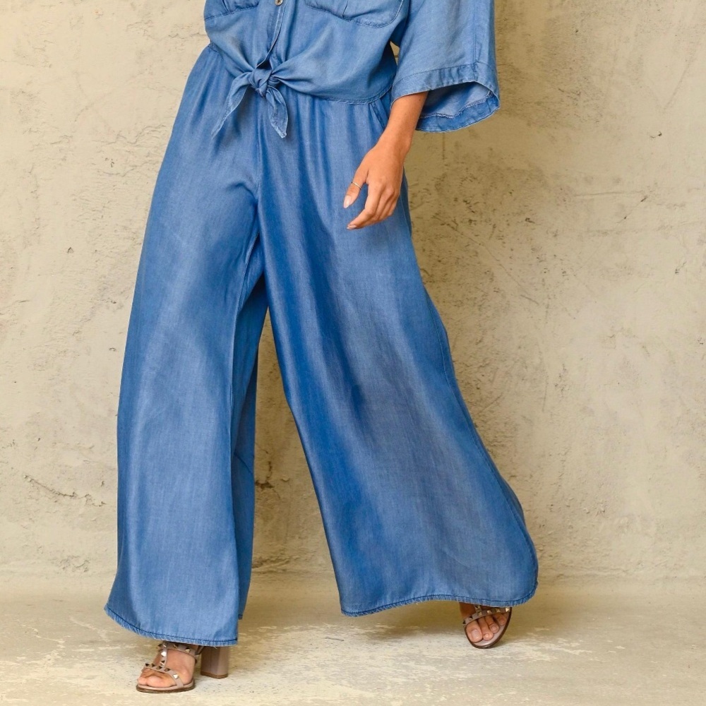15 Made in Italy Wide Leg Light Jean Tencel Pants - Picture 2 of 4